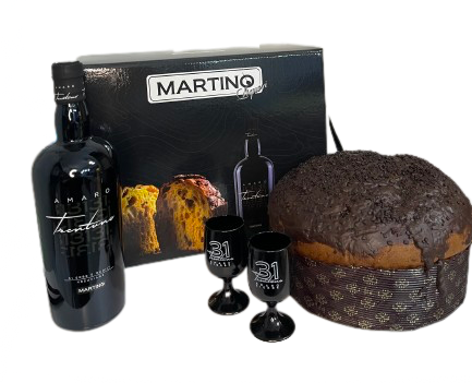 PANETTONE ARTIGIANE + BOTTIGLIA AMARO + 2 CALICI